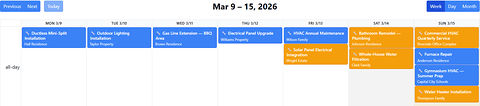 ServiceSyncHQ Pro week of scheduled jobs, demo business